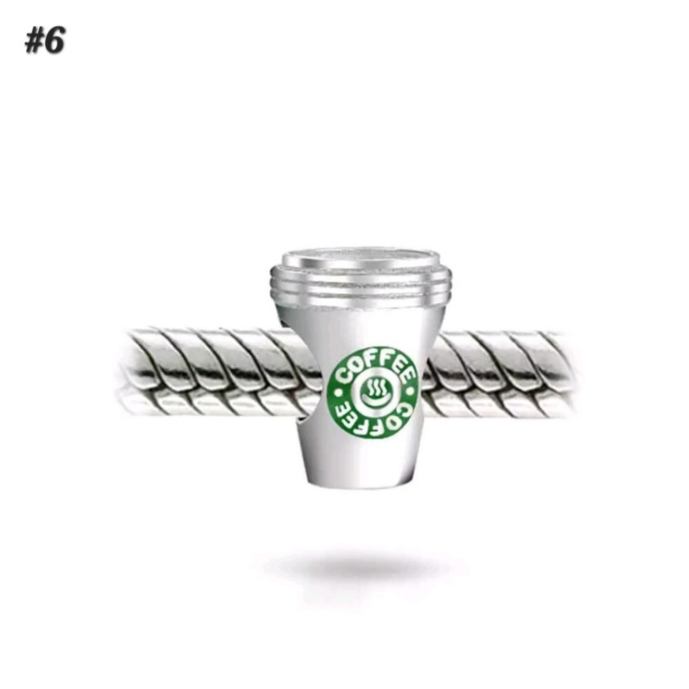 #6 Silver Green Coffee To Go Cup Charm